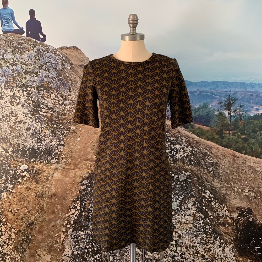 LOFT Art Deco Fan Print Shift Dress - XS